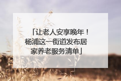 让老人安享晚年！杨浦这一街道发布居家养老服务清单